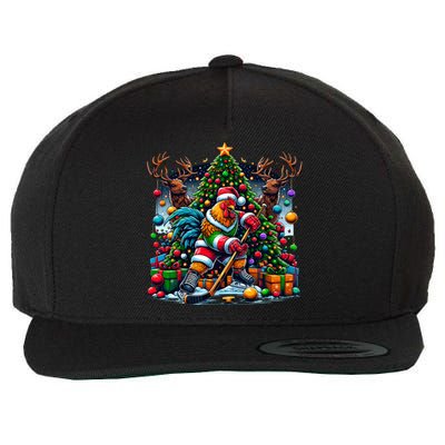 Funny Santa Chicken Playing Hockey Gift Wool Snapback Cap