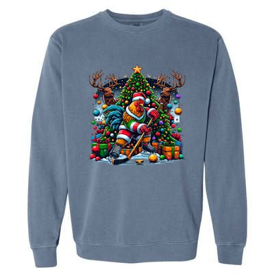 Funny Santa Chicken Playing Hockey Gift Garment-Dyed Sweatshirt