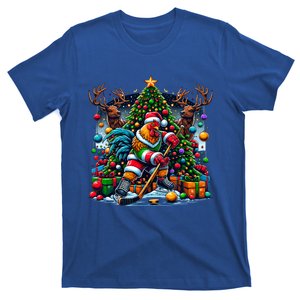 Funny Santa Chicken Playing Hockey Gift T-Shirt