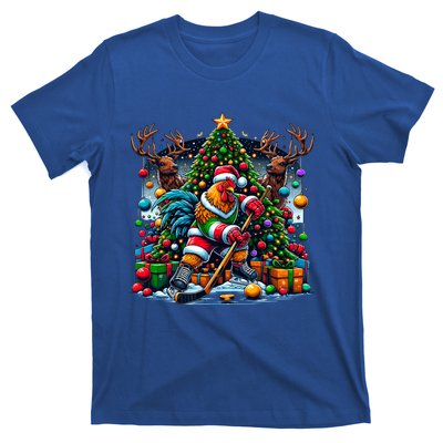 Funny Santa Chicken Playing Hockey Gift T-Shirt