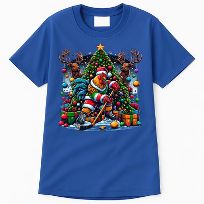 Funny Santa Chicken Playing Hockey Gift Tall T-Shirt