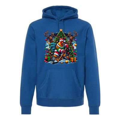 Funny Santa Chicken Playing Hockey Gift Premium Hoodie