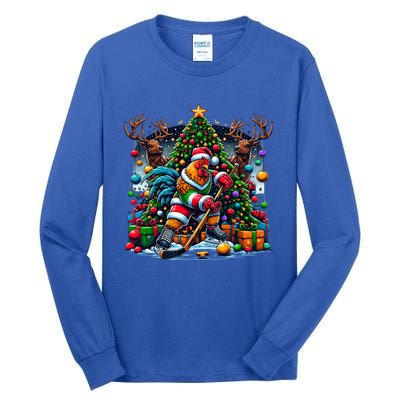 Funny Santa Chicken Playing Hockey Gift Tall Long Sleeve T-Shirt