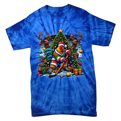 Funny Santa Chicken Playing Hockey Gift Tie-Dye T-Shirt