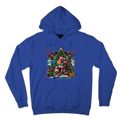 Funny Santa Chicken Playing Hockey Gift Tall Hoodie