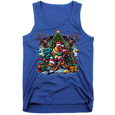 Funny Santa Chicken Playing Hockey Gift Tank Top