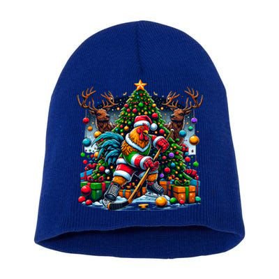 Funny Santa Chicken Playing Hockey Gift Short Acrylic Beanie