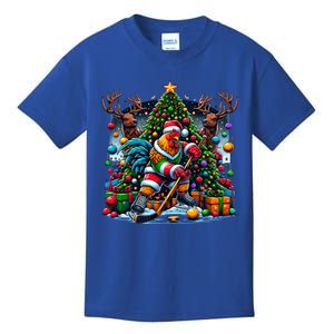 Funny Santa Chicken Playing Hockey Gift Kids T-Shirt