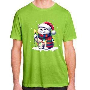 Funny Santa Cat Tangled Up In Christmas Lights Holiday Xmas Gift Adult ChromaSoft Performance T-Shirt