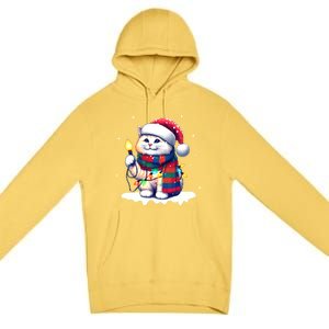 Funny Santa Cat Tangled Up In Christmas Lights Holiday Xmas Gift Premium Pullover Hoodie