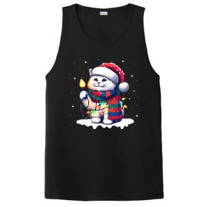 Funny Santa Cat Tangled Up In Christmas Lights Holiday Xmas Gift PosiCharge Competitor Tank