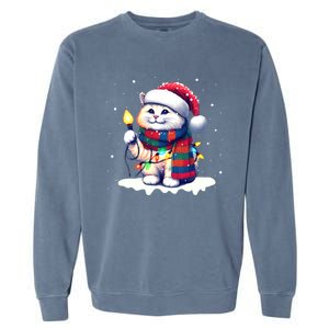 Funny Santa Cat Tangled Up In Christmas Lights Holiday Xmas Gift Garment-Dyed Sweatshirt