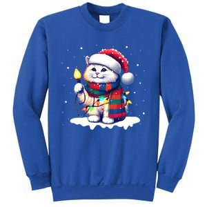 Funny Santa Cat Tangled Up In Christmas Lights Holiday Xmas Gift Sweatshirt