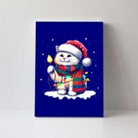 Funny Santa Cat Tangled Up In Christmas Lights Holiday Xmas Gift Canvas