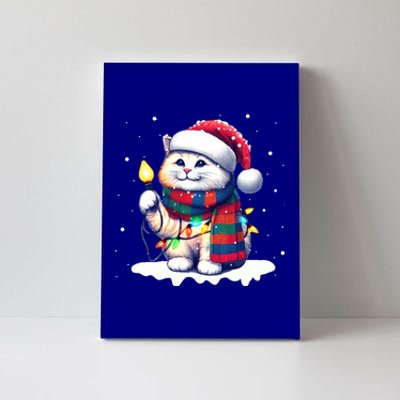 Funny Santa Cat Tangled Up In Christmas Lights Holiday Xmas Gift Canvas