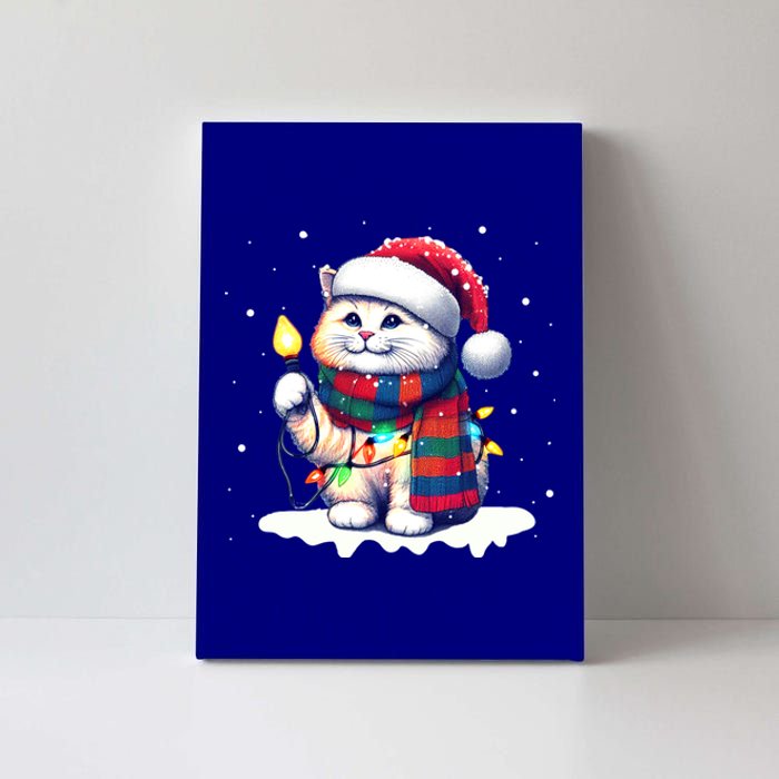 Funny Santa Cat Tangled Up In Christmas Lights Holiday Xmas Gift Canvas