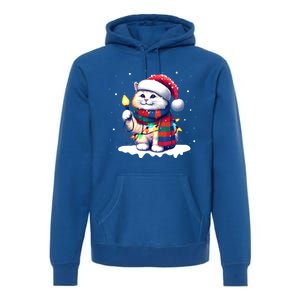 Funny Santa Cat Tangled Up In Christmas Lights Holiday Xmas Gift Premium Hoodie