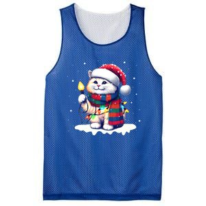 Funny Santa Cat Tangled Up In Christmas Lights Holiday Xmas Gift Mesh Reversible Basketball Jersey Tank