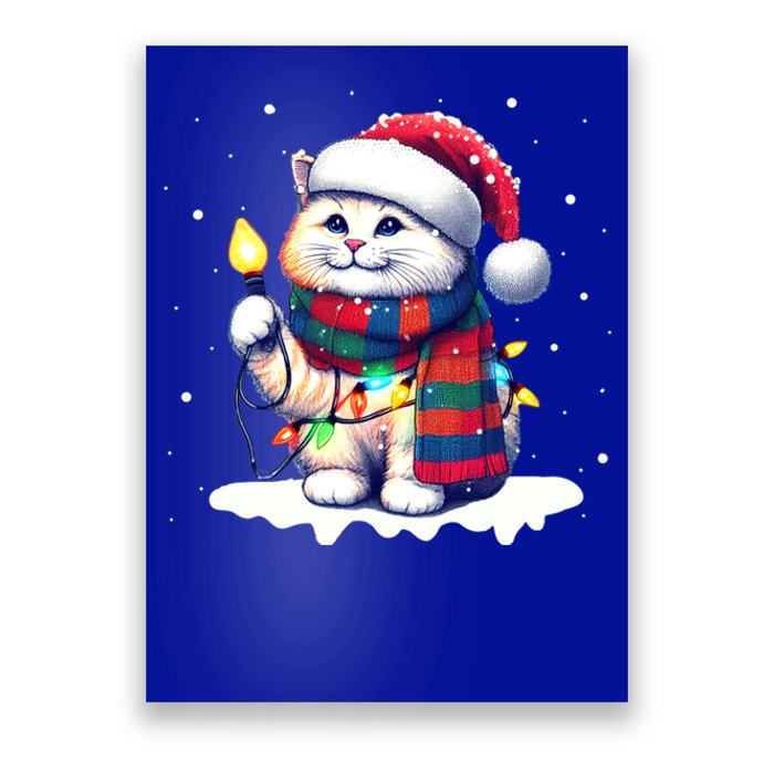 Funny Santa Cat Tangled Up In Christmas Lights Holiday Xmas Gift Poster