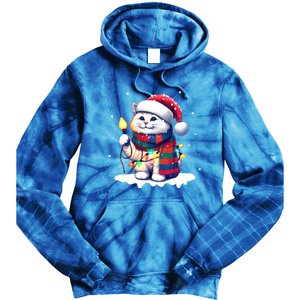 Funny Santa Cat Tangled Up In Christmas Lights Holiday Xmas Gift Tie Dye Hoodie