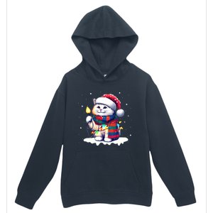 Funny Santa Cat Tangled Up In Christmas Lights Holiday Xmas Gift Urban Pullover Hoodie