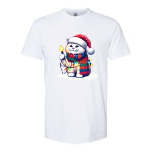 Funny Santa Cat Tangled Up In Christmas Lights Holiday Xmas Gift Softstyle CVC T-Shirt