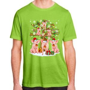 Funny Santa Claus Elf Pigs And Christmas Tree Lights Xmas Pjs Gift Adult ChromaSoft Performance T-Shirt