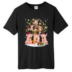 Funny Santa Claus Elf Pigs And Christmas Tree Lights Xmas Pjs Gift Tall Fusion ChromaSoft Performance T-Shirt