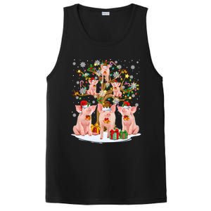 Funny Santa Claus Elf Pigs And Christmas Tree Lights Xmas Pjs Gift PosiCharge Competitor Tank