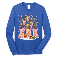 Funny Santa Claus Elf Pigs And Christmas Tree Lights Xmas Pjs Gift Long Sleeve Shirt