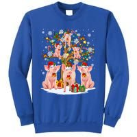 Funny Santa Claus Elf Pigs And Christmas Tree Lights Xmas Pjs Gift Sweatshirt