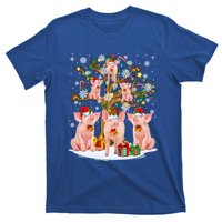 Funny Santa Claus Elf Pigs And Christmas Tree Lights Xmas Pjs Gift T-Shirt