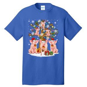 Funny Santa Claus Elf Pigs And Christmas Tree Lights Xmas Pjs Gift Tall T-Shirt