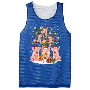 Funny Santa Claus Elf Pigs And Christmas Tree Lights Xmas Pjs Gift Mesh Reversible Basketball Jersey Tank