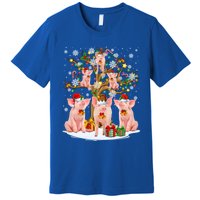 Funny Santa Claus Elf Pigs And Christmas Tree Lights Xmas Pjs Gift Premium T-Shirt