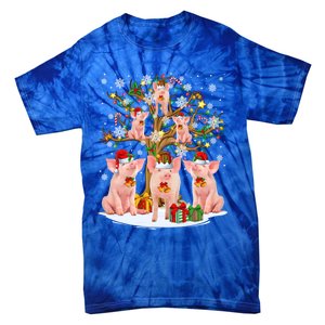 Funny Santa Claus Elf Pigs And Christmas Tree Lights Xmas Pjs Gift Tie-Dye T-Shirt