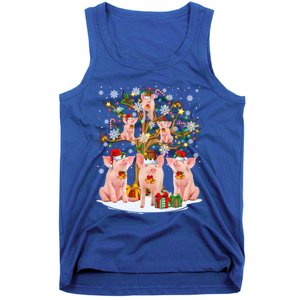 Funny Santa Claus Elf Pigs And Christmas Tree Lights Xmas Pjs Gift Tank Top