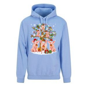 Funny Santa Claus Elf Pigs And Christmas Tree Lights Xmas Pjs Gift Unisex Surf Hoodie