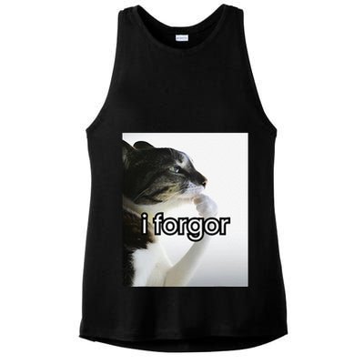 Funny Silly Cat Meme I Forgor Cringe Brainrot Meme Gift Ladies PosiCharge Tri-Blend Wicking Tank