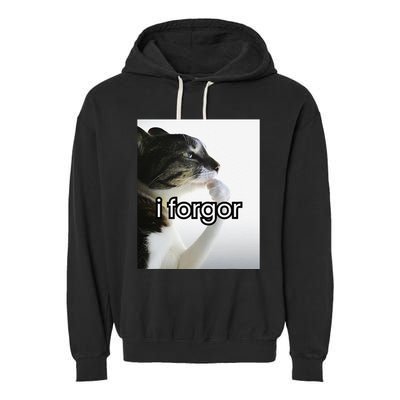 Funny Silly Cat Meme I Forgor Cringe Brainrot Meme Gift Garment-Dyed Fleece Hoodie