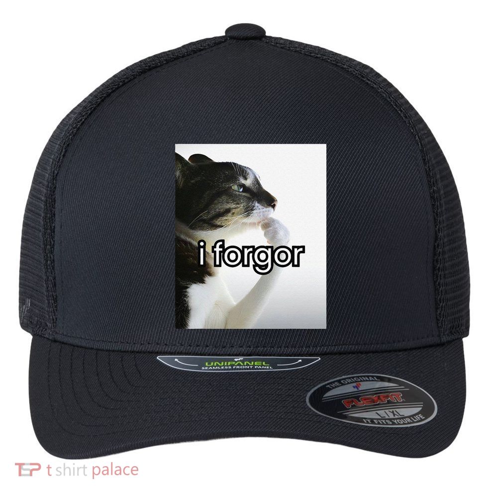 Funny Silly Cat Meme I Forgor Cringe Brainrot Meme Gift Flexfit Unipanel Trucker Cap