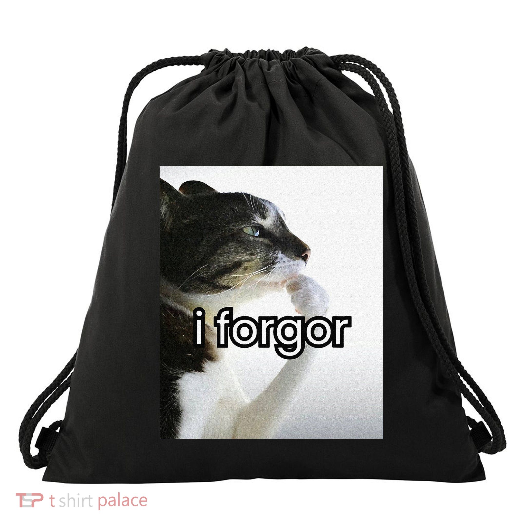 Funny Silly Cat Meme I Forgor Cringe Brainrot Meme Gift Drawstring Bag