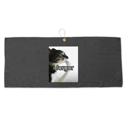 Funny Silly Cat Meme I Forgor Cringe Brainrot Meme Gift Large Microfiber Waffle Golf Towel