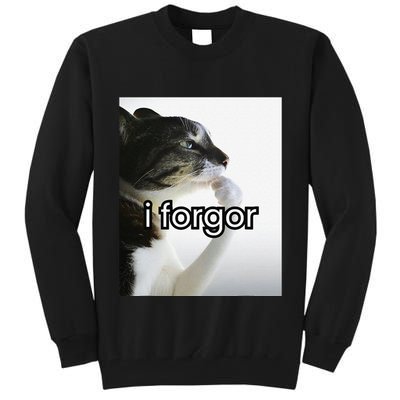 Funny Silly Cat Meme I Forgor Cringe Brainrot Meme Gift Tall Sweatshirt
