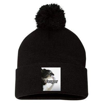 Funny Silly Cat Meme I Forgor Cringe Brainrot Meme Gift Pom Pom 12in Knit Beanie
