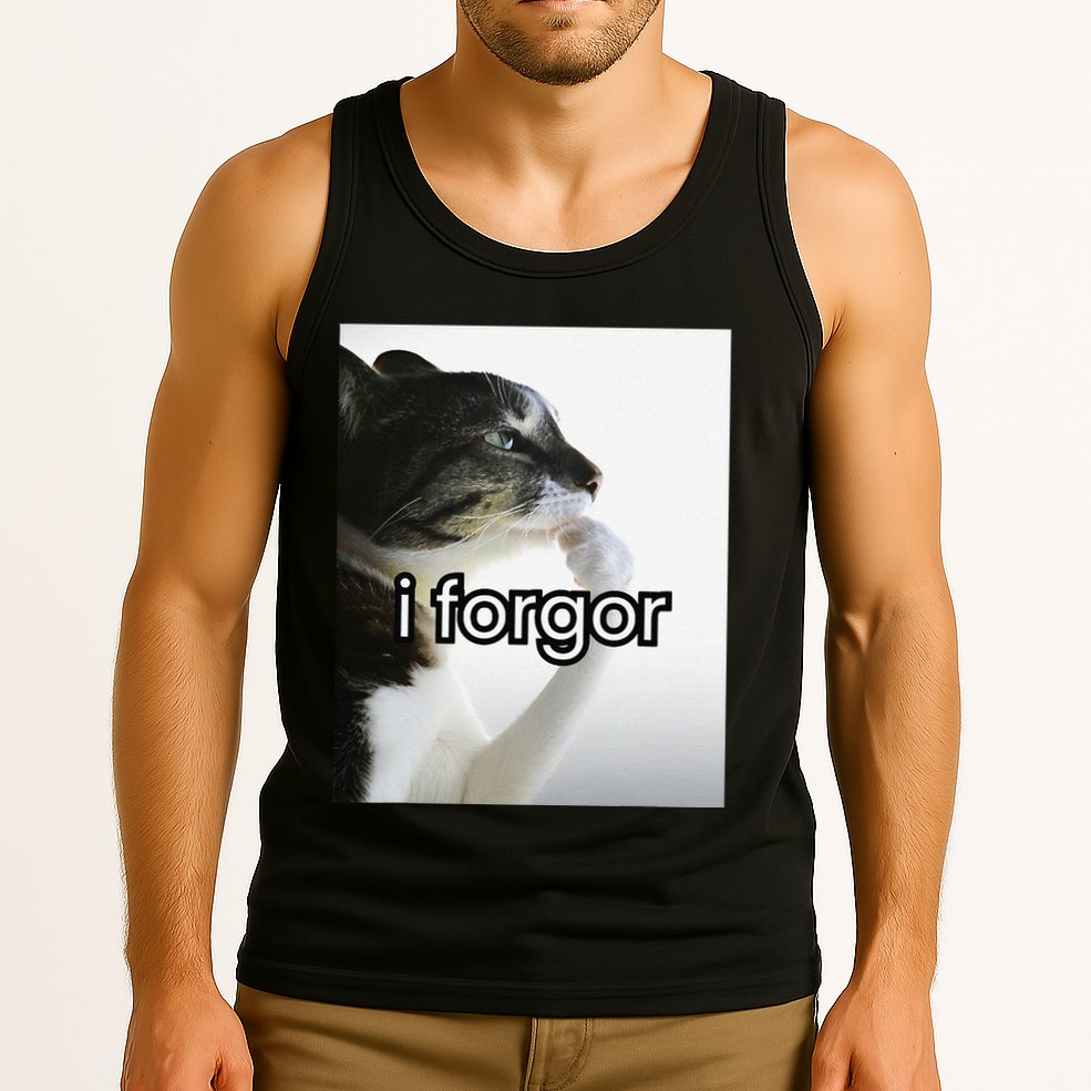 Funny Silly Cat Meme I Forgor Cringe Brainrot Meme Gift Tank Top