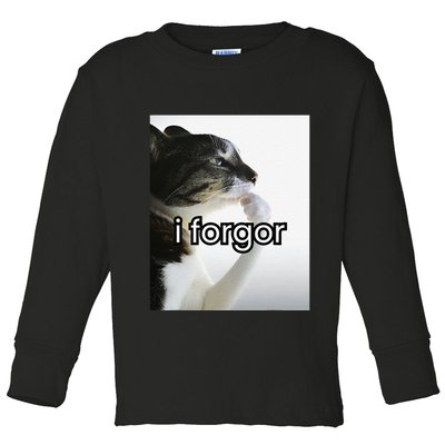 Funny Silly Cat Meme I Forgor Cringe Brainrot Meme Gift Toddler Long Sleeve Shirt
