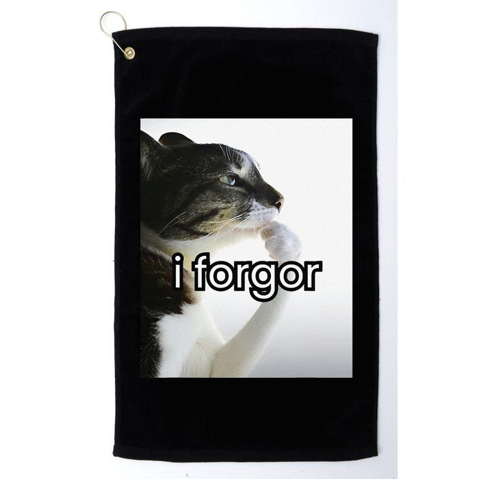 Funny Silly Cat Meme I Forgor Cringe Brainrot Meme Gift Golf Towel