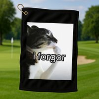 Funny Silly Cat Meme I Forgor Cringe Brainrot Meme Gift Golf Towel