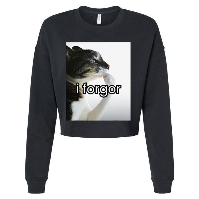 Funny Silly Cat Meme I Forgor Cringe Brainrot Meme Gift Cropped Pullover Crew